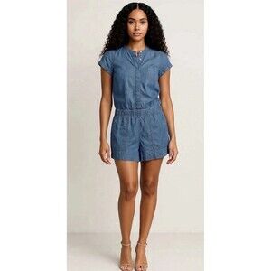 J. Crew Factory Blue Chambray Short Sleeve Romper